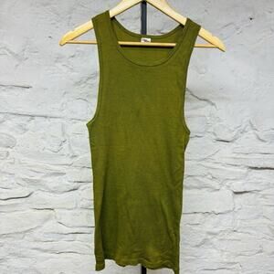 Hanes Under Colors A-Shirt Vintage 1970s Olive Green Wifebeater Undershirt